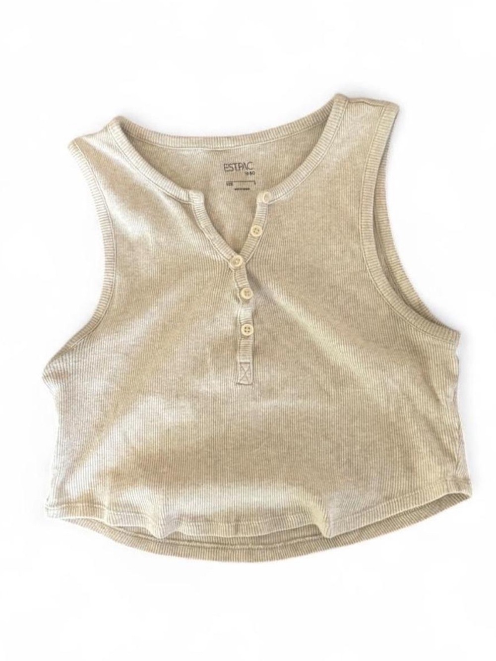 Women's Sleeveless Henley Cropped Tank Top in Beige